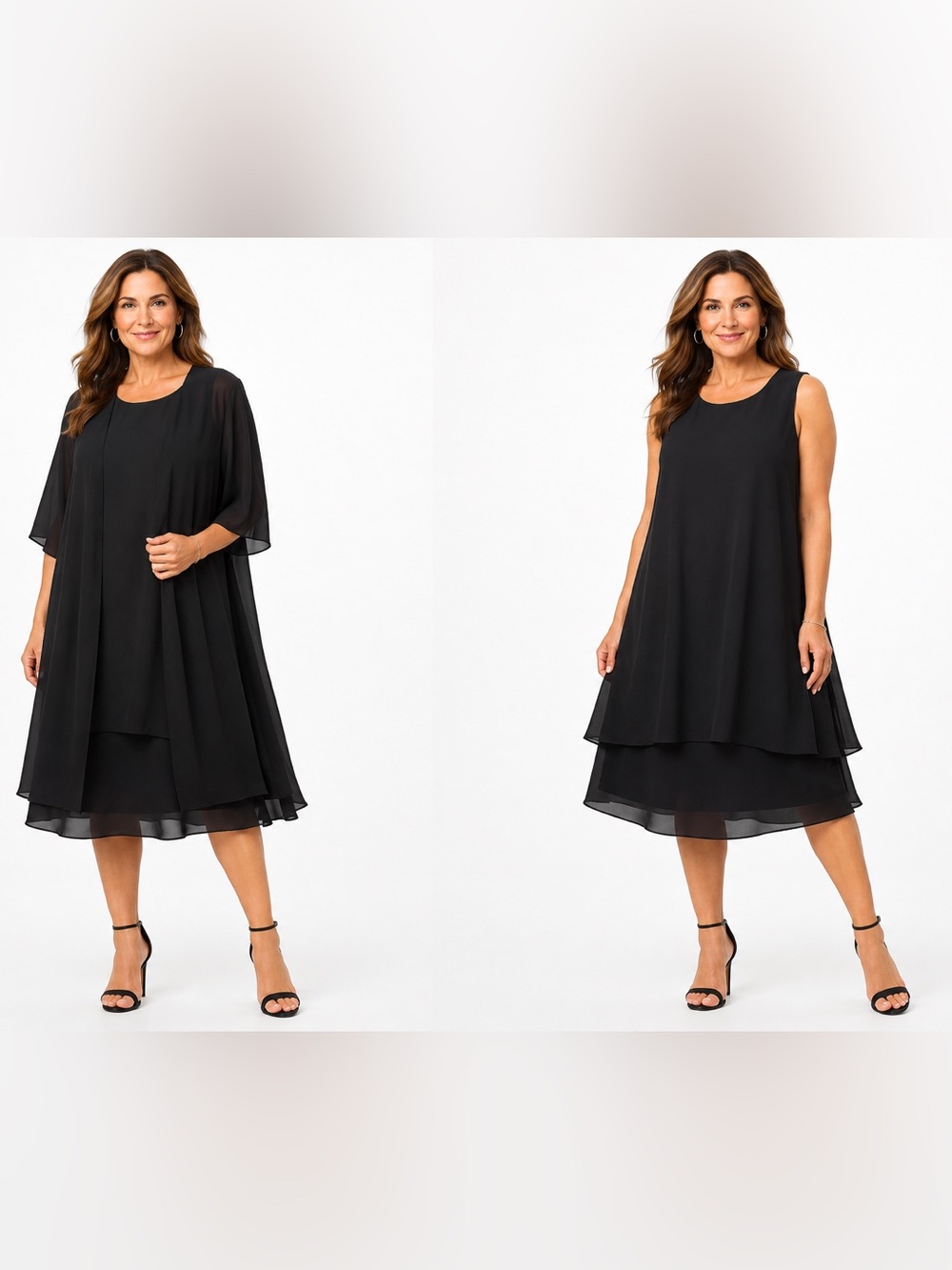 Black Chiffon Layered Dress With Sheer Open Front Jacket 2 Piece Sz18 Cocktail